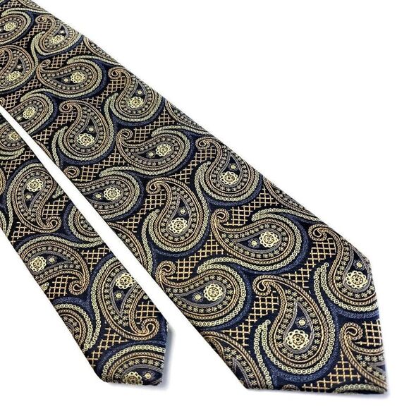 Alexander Julian Colours Blue Gold Paisley‎ Polyester Short Tie - Picture 1 of 6